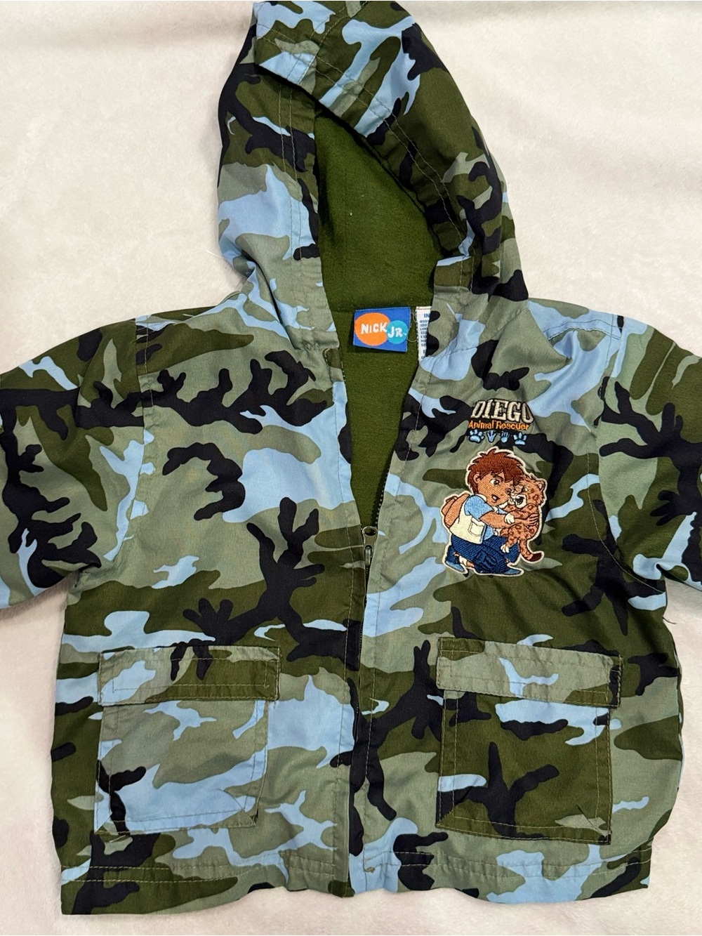 VTG Nick Jr Go Diego Go Camo Jacket Hooded Fleece Lined Infant Boy 18 Months Y2K
